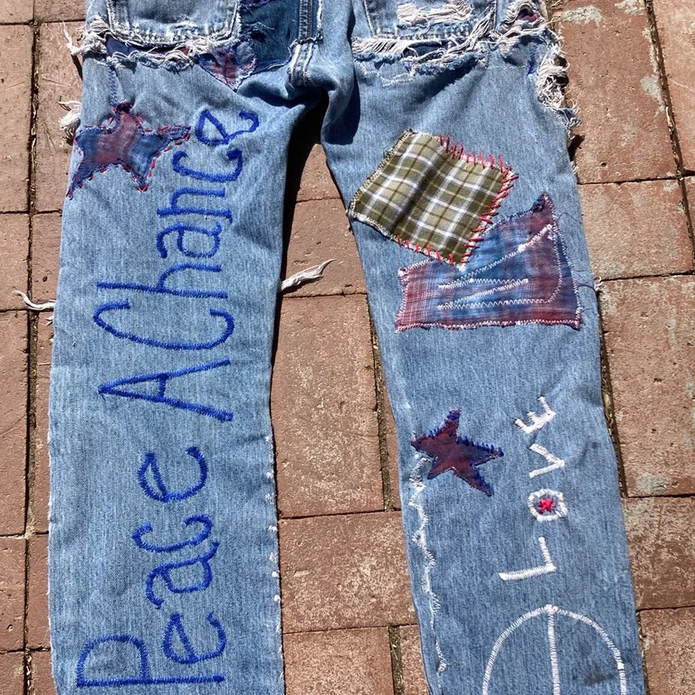 501 Jeans Upcycled Patched Thrashed 29 x 34 - Picture 11 of 14